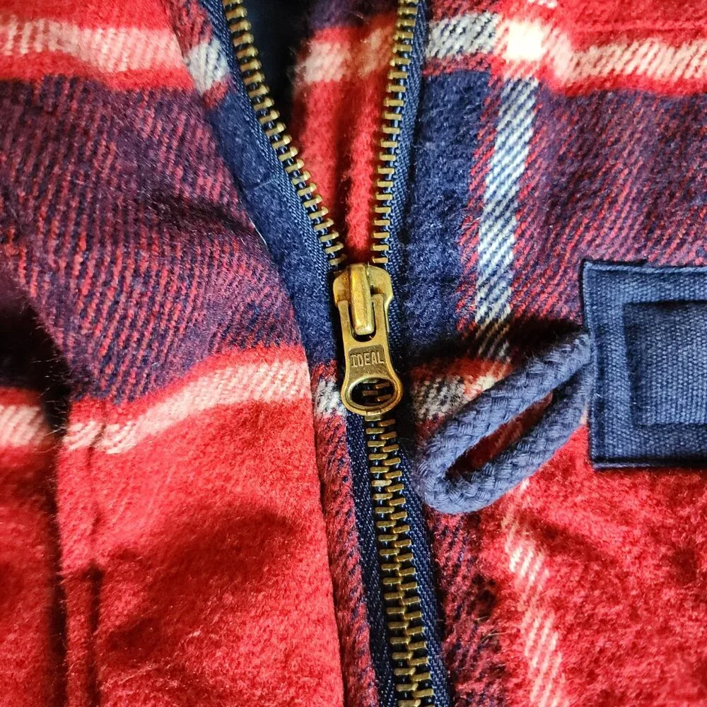 Justice Girl's Size 10 Red And Blue Plaid Fur Hooded Jacket Toggles Fall/winter